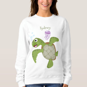 Sweatshirt Caricature joyeuse de tortue de mer verte mignonne