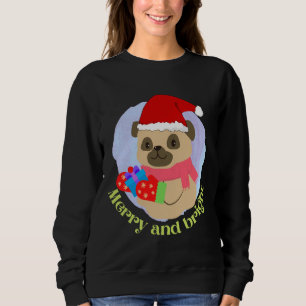 Sweatshirt Carlin mignon chiot dans le Casquette de Noël reçu
