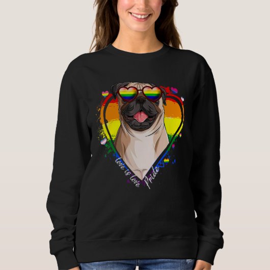 Sweatshirt Carlin mignon Rainbow Heart Gay pride Lgbt Chien (Devant)