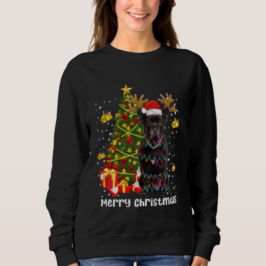 Sweatshirt Carlin Noir Père Noël Arbre de Noël Lumières Noël  (Devant)