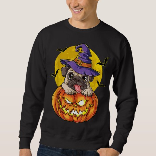 Sweatshirt Carlin sorcière Citrouille Halloween filles Pugkin (Devant)