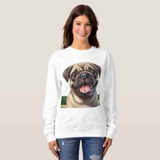 Sweatshirt Carlin souriant mignon (Devant entier)
