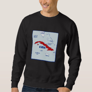 Sweatshirt Carte de Cuba aux couleurs du drapeau. Pays et s v