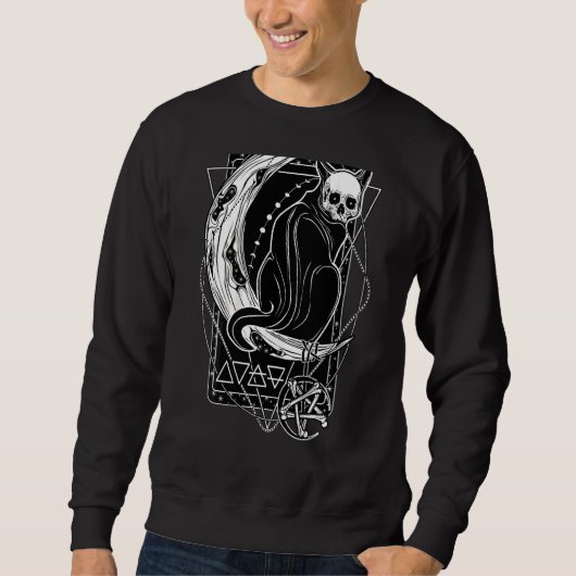 Sweatshirt Carte Tarot Crescent Moon Et Cat Graphique (Devant)
