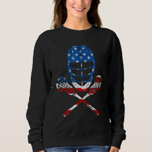 Sweatshirt Casque Lax Drapeau Américain Lacrosse Bâtons 4 Jui