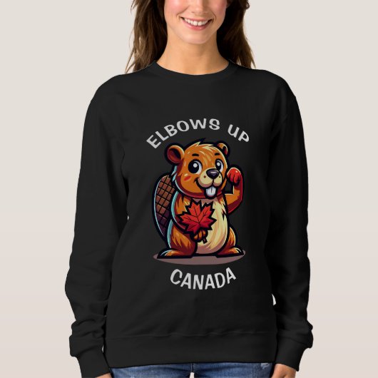 Sweatshirt Castor avec feuille d'érable et coudes au Canada B (Devant)