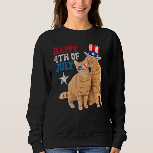 Sweatshirt Cat 4th of July USA Flag Family Matching Couples F (Devant)