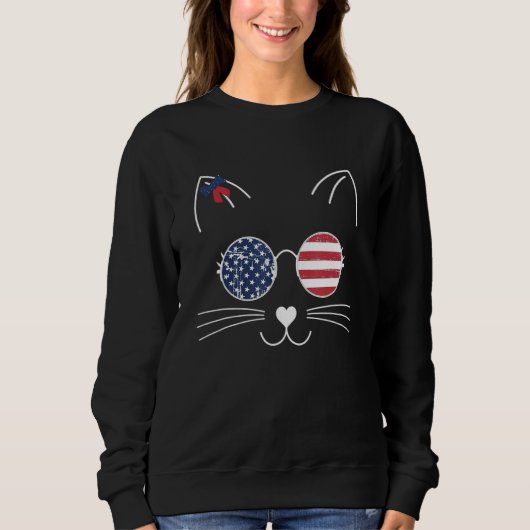 Sweatshirt Cat American Flag America USA 4th of July (Devant)