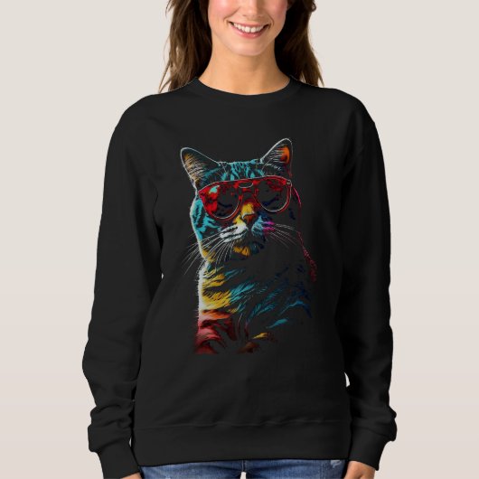 Sweatshirt Cat Artwork  Sunglasses Animal Cat 1 (Devant)