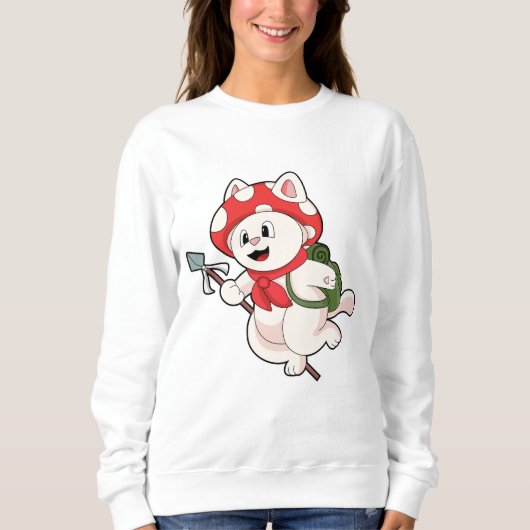 Sweatshirt Cat as Mushroom picker with Mushroom (Devant)