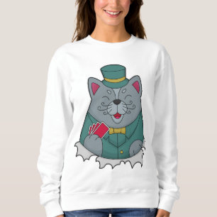Sweatshirt Cat at Poker avec cartes de Poker