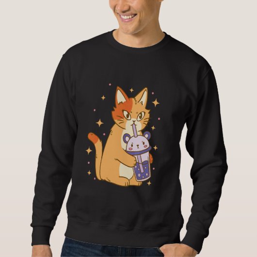 Sweatshirt Cat Bubble Tea Cool Retro Amusant Bizarre bizarre (Devant)