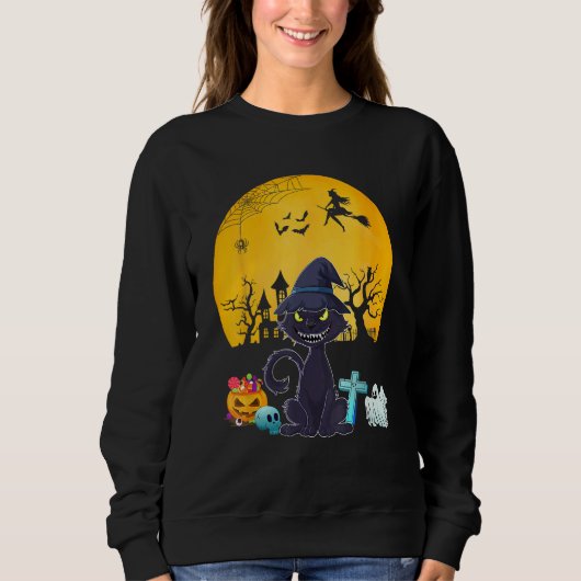 Sweatshirt Cat Costume Halloween Witch Horror Carved Pumpkin (Devant)