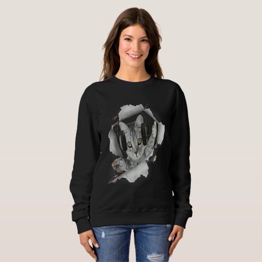 Sweatshirt Cat Dj Torn Cloth (Devant entier)
