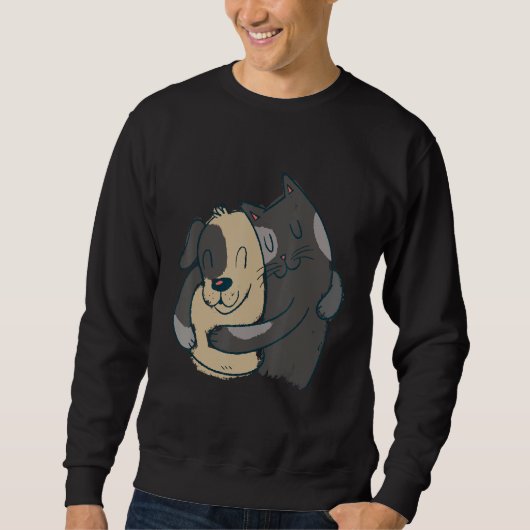 Sweatshirt cat dog hug pet   store motif graphic design rando (Devant)