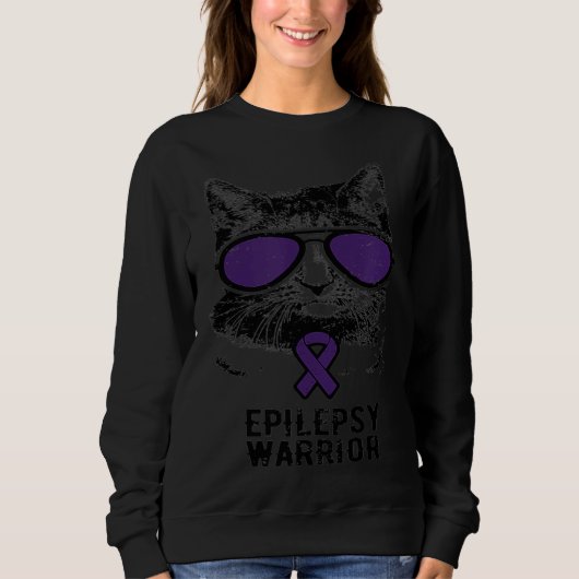 Sweatshirt Cat Epilepsy Awareness Purple Sunglasses Brain War (Devant)