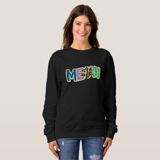 Sweatshirt Cat Graphic Patchwork Meow (Devant entier)