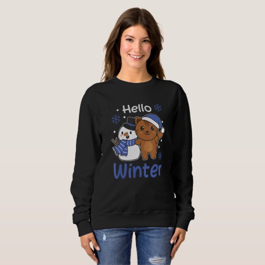 Sweatshirt Cat Hello Winter Snowman Snow (Devant entier)