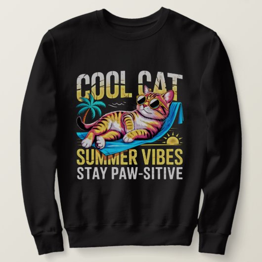 Sweatshirt Cat Lover Cool Summer Vibes Funny Gift (Design devant)