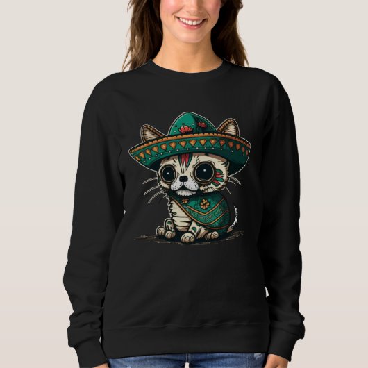 Sweatshirt Cat Mexican Sugar Skull Sombrero Cinco De Mayo (Devant)
