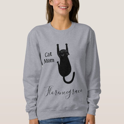 Sweatshirt Cat Mom Pet Lover Script Name Personalized Grey (Devant)