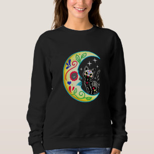 Sweatshirt Cat Moon Sugar Skull Dia de Los Muertos Jour de