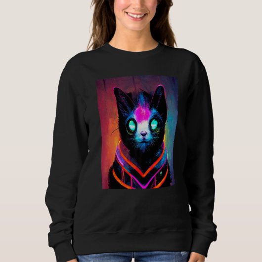 Sweatshirt Cat Punk Cyborg Men Women Boys Girls   3 (Devant)