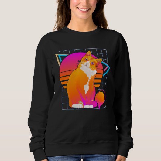 Sweatshirt Cat Retro 80s Style Vintage Cat (Devant)