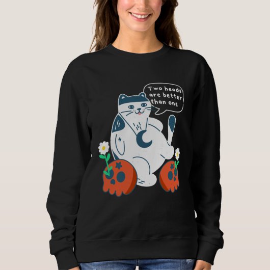 Sweatshirt Cat Skulls Two Heads Are Better Than One  Metal Ca (Devant)