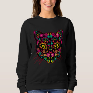Sweatshirt Cat Sugar Crâne Dia De Los Muertos Fleurs Gato Da
