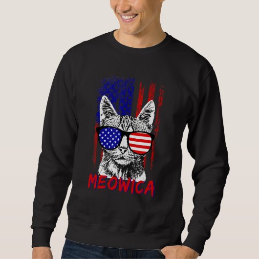 Sweatshirt Cat Sunglasses 4th of July Meowica Merica USA Amer (Devant)