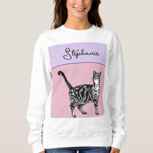 Sweatshirt Cat Tabby Pastel Cats Womens Rose Pink Pets (Devant)