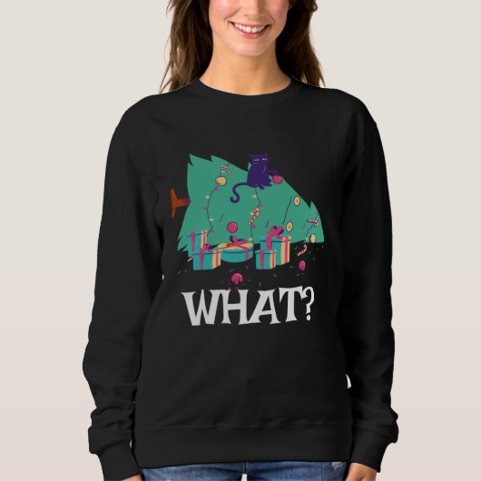 Sweatshirt Cat What Black Cat With Christmas Tree (Devant)