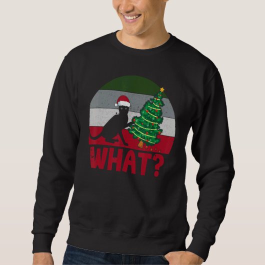 Sweatshirt Cat What Crazy Black Cat Pushing Christmas Tree Xm (Devant)
