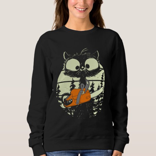 Sweatshirt Cat With Chainsaw Cute Lumberjack Forester Cat (Devant)