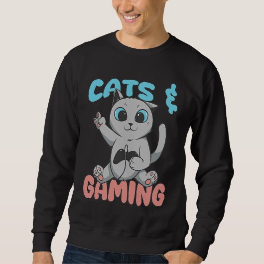 Sweatshirt Cats And Gaming Loves Playing Video Games Cute Gam (Devant)