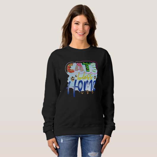 Sweatshirt Cats Bless Home Graphic Patchwork Cat (Devant entier)