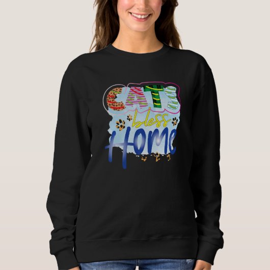 Sweatshirt Cats Bless Home Graphic Patchwork Cat (Devant)