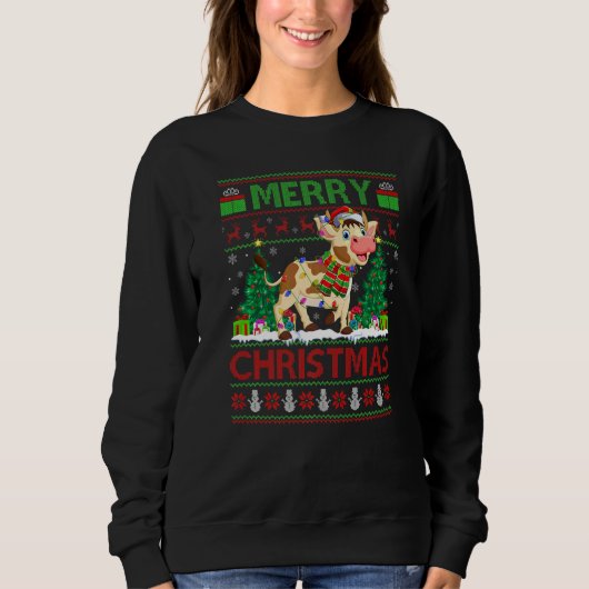 Sweatshirt Cattle  Xmas Tree Lights Ugly Santa Cattle Christm (Devant)