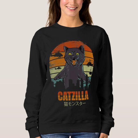 Sweatshirt Catzilla Funny Chat Love Kittens Style Rétro (Devant)