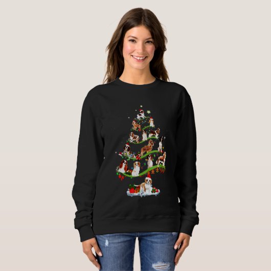 Sweatshirt Cavalier King Charles Spaniel Tree Noël bonbon (Devant entier)