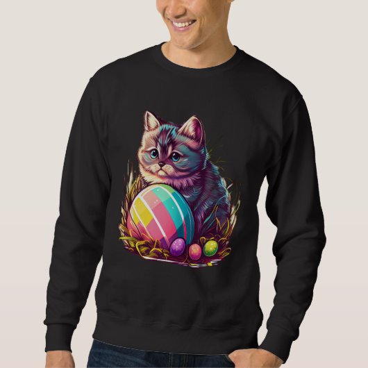 Sweatshirt Celebrate Easter Charming Cat with Egg for Cat (Devant)