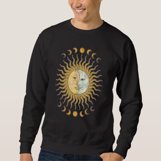 Sweatshirt Celestial Body Crescent Moon Sun Boho Astronomy As (Devant)