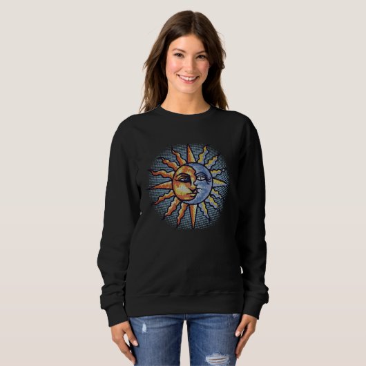 Sweatshirt Celestial Mosaic Sun & Moon Faces Graphic (Devant entier)