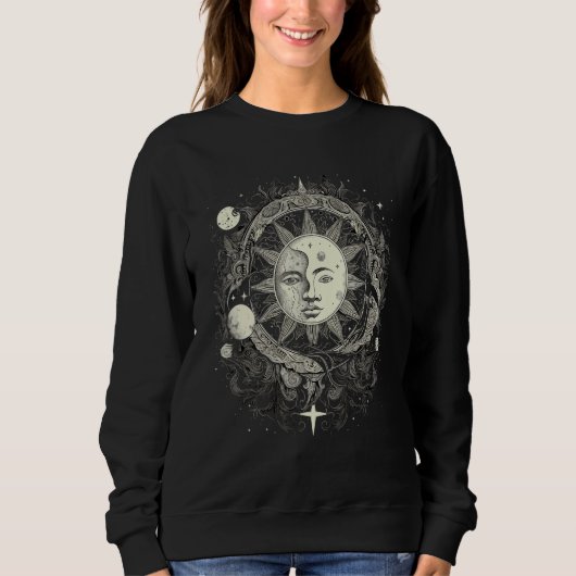 Sweatshirt Celestial Space Sun Moon Boho Luna Solar Astronomy (Devant)