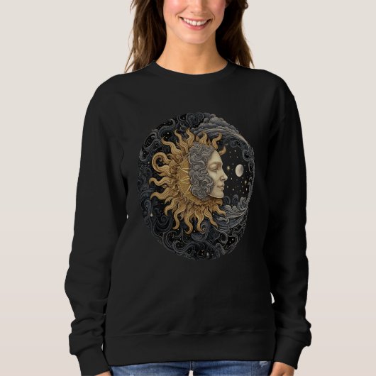 Sweatshirt Celestial Space Sun Moon Boho Luna Solar Astronomy (Devant)