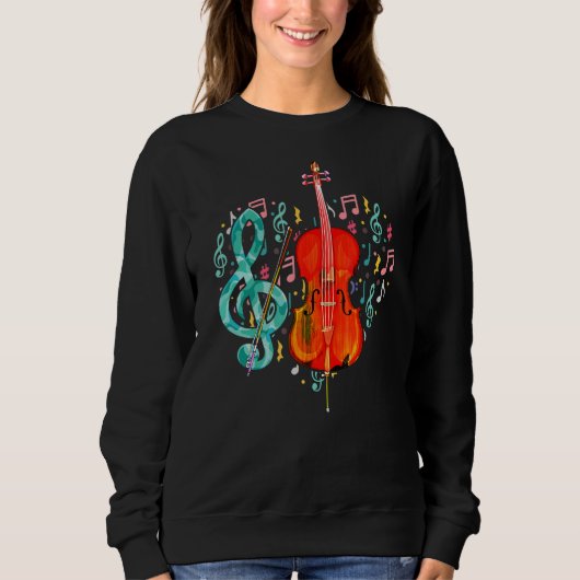 Sweatshirt Cellist Heart Treble Clef Music Notes Cello Player (Devant)
