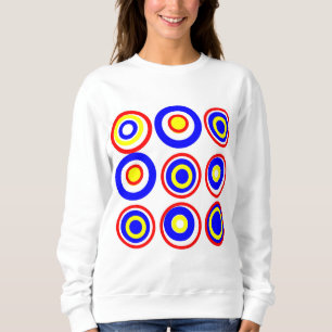 Sweatshirt Cercles Rétro Rouge Jaune Bleu Sur Blanc