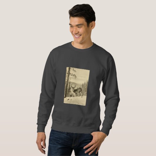 Sweatshirt Cerfs communs vintages en hiver (Devant entier)