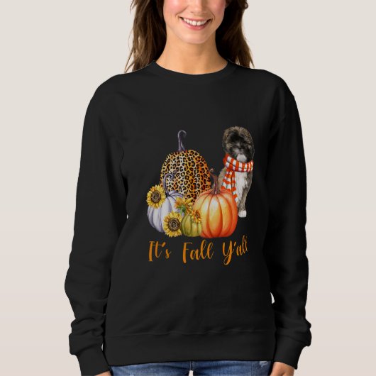 Sweatshirt C'est Fall Y'all Lhasa Apso Dog Leopard Citrouille (Devant)